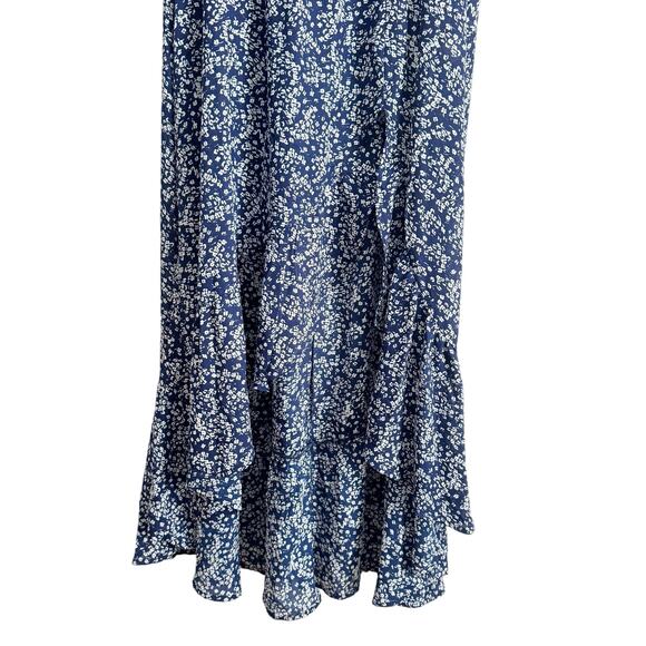 LULUS Fleurtation Floral Print Off Shoulder Midi Dress Navy Blue Medium M - Picture 7 of 12